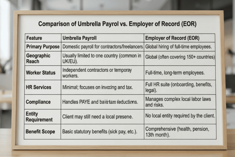 Differences between Umbrella payroll and EOR